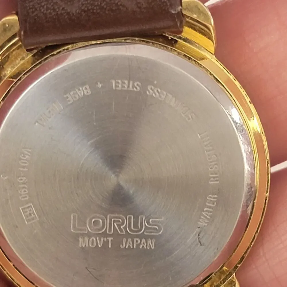 Lorus Mens Watch Gold Case White Dial Brown Leather Strap Quartz Mickey